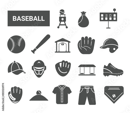 Black white baseball equipment accessories set, glove game field