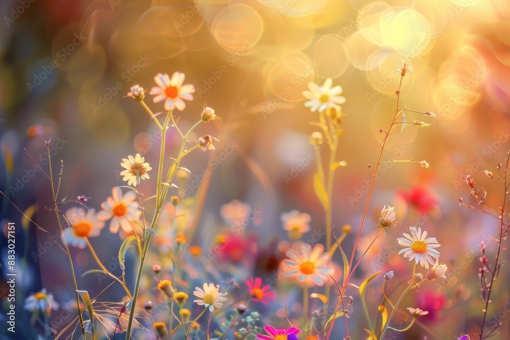 Sunlit Field of Daisies and Wildflowers Sunlit Field of Daisies and Wildflowers