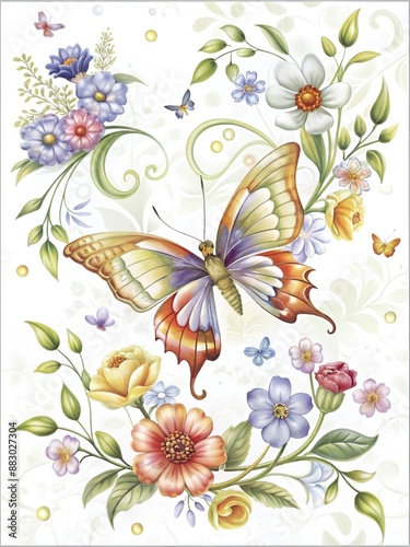 Elegant butterfly and floral illustration, perfect for greeting cards