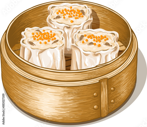 Chinese Food Dim Sum Chicken Button Siu Mai Vector Illustration Clipart
