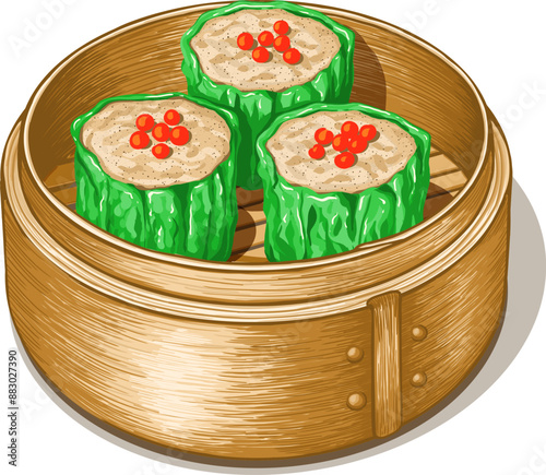Chinese Food Dim Sum Black Pepper Siu Mai Vector Illustration Clipart