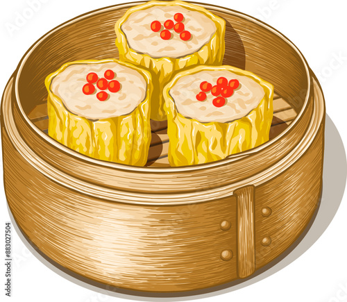Chinese Food Dim Sum Chicken Siu Mai Vector Illustration Clipart