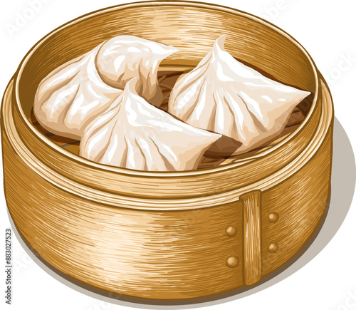Chinese Food Dim Sum Prawn Dumpling Vector Illustration Clipart