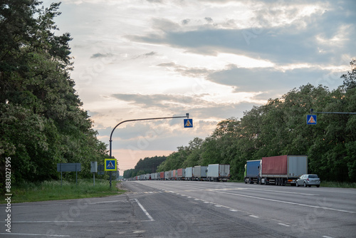 Oreched trucks on the border of Belarus and Poland