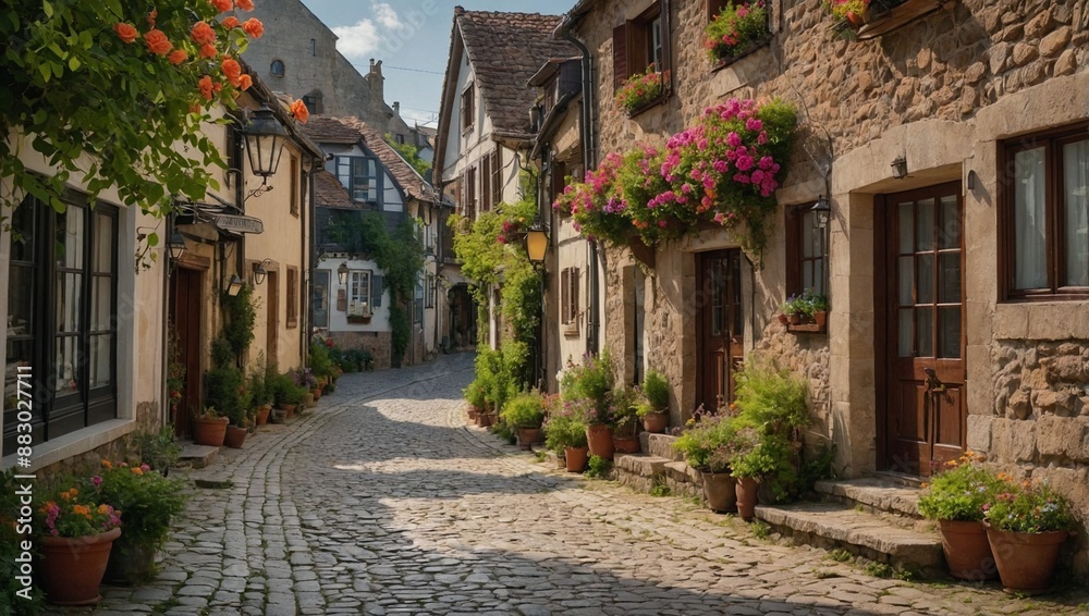 Fototapeta premium A charming cobble stone street winding