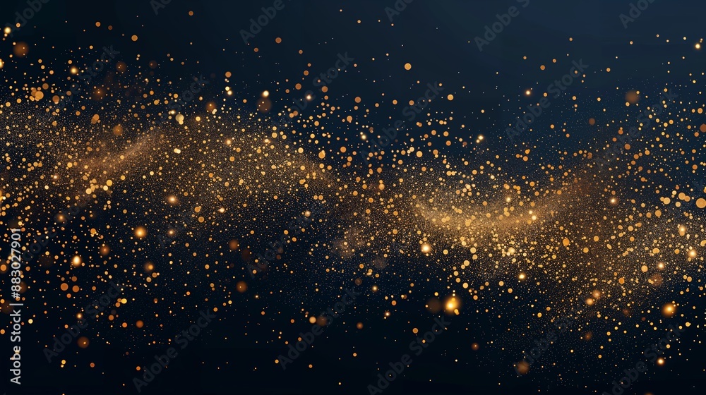 Obraz premium Abstract golden lights scattered on a black background, creating a luxurious and captivating visual effect. Ideal for elegant and festive designs.