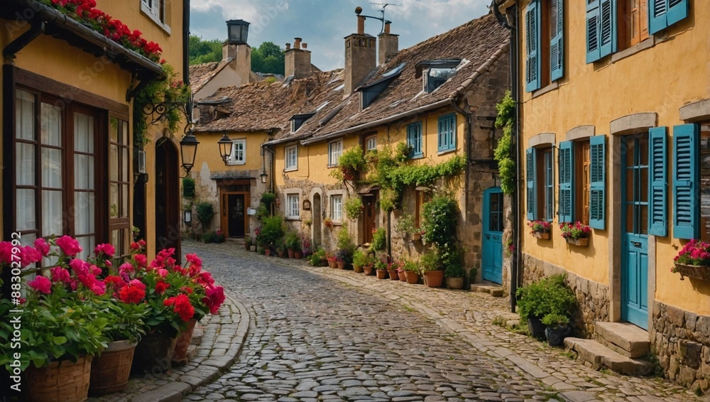Fototapeta premium A charming cobble stone street winding