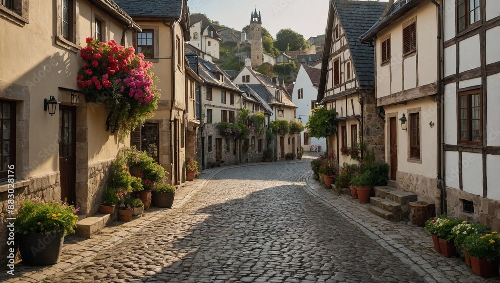 Naklejka premium A charming cobble stone street winding