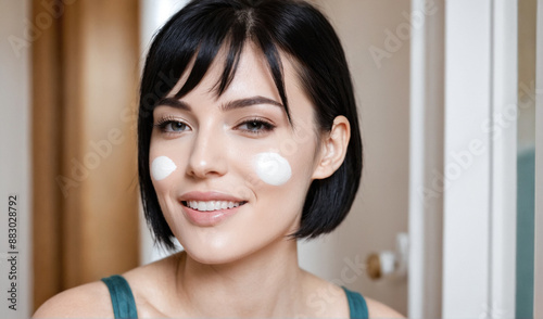 Beauty portrait. Moisturizing cream on the face of a young woman. Skin care. Free Download Beauty portrait. Moisturizing cream on the face of a young woman. Skin care. - GFXLoad