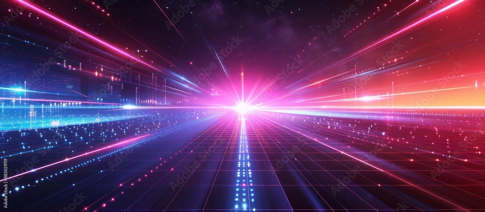 Digital Highway: Neon Grid & Starry Sky Digital Highway: Neon Grid & Starry Sky