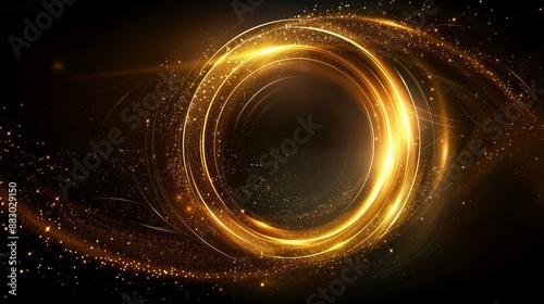 Radiant golden ring with light trails on a dark background, creating a luxurious and captivating visual effect. Perfect for elegant and dynamic designs.