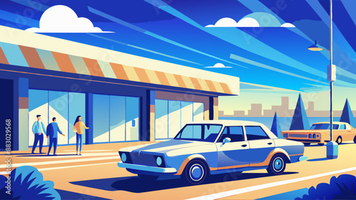 traffic in the city Car parked at outdoor parking lot. Used car for sale and rental service. Automobile parking area. Car dealership and dealer agent concept.