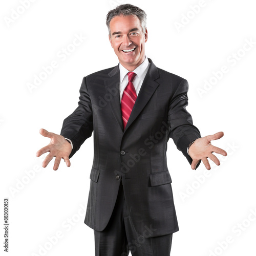 Businessman in formal suit with Obscured Face Gesturing Openly