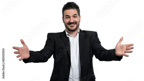 Businessman in formal suit with Obscured Face Gesturing Openly