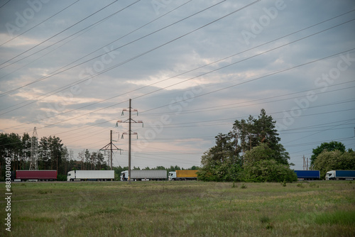 Oreched trucks on the border of Belarus and Poland