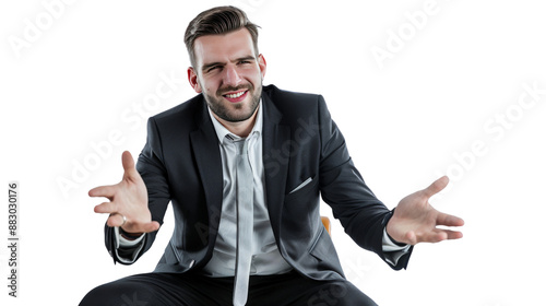 Businessman in formal suit with Obscured Face Gesturing Openly