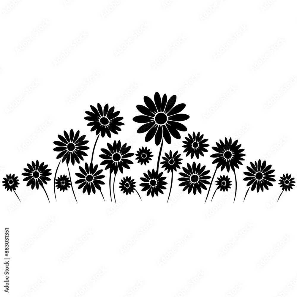 Obraz premium Daisy Silhouette Vector Illustration Set with Cute Floral Designs