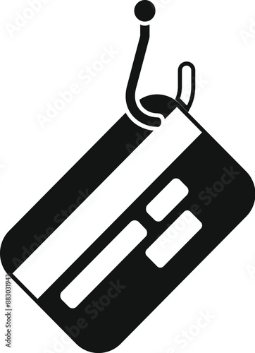 Black silhouette icon illustrating the concept of phishing, stealing credit card data using a hook
