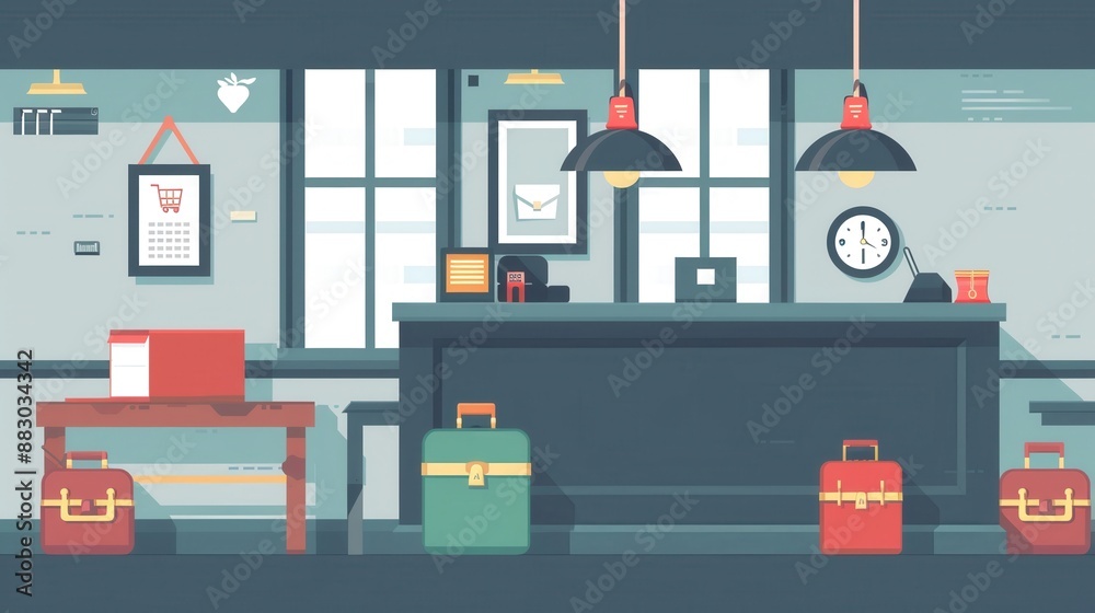 Naklejka premium Luggage storage service, bell desk, flat design illustration