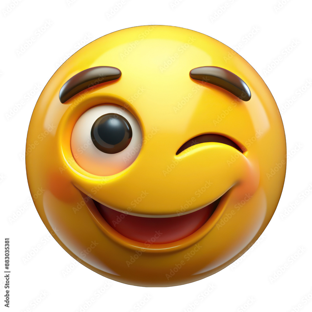 Fototapeta premium Yellow eye wink emoji isolated on transparent background
