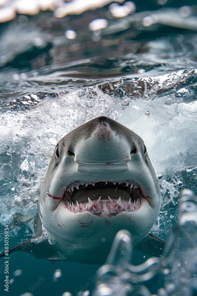 Naklejka premium Analyze the role of apex predators in ecosystems. How do animals like sharks and eagles maintain balance and biodiversity within their habitats