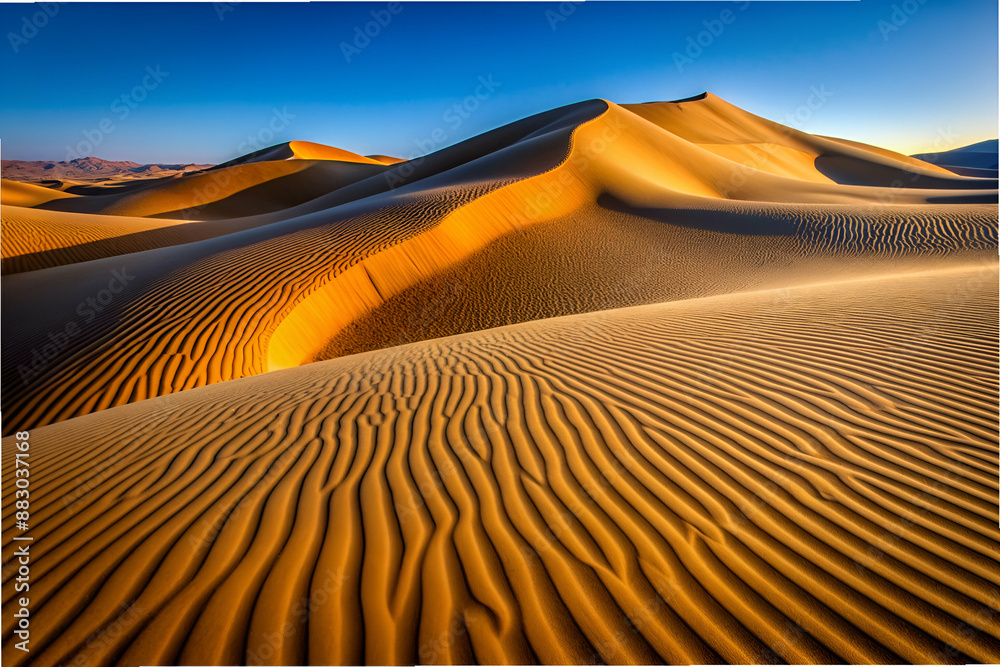 Naklejka premium The desert is a beautiful and peaceful place, with the sun shining brightly on the sand dunes