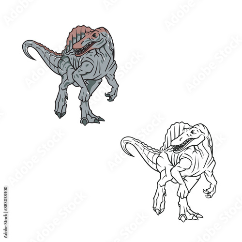 spinosaurus drawing with line art style. Hand drawn outline style. You can change color you want. Vector illustration