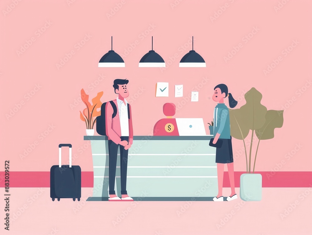 Guest itinerary planning, concierge assistance, flat design illustration Guest itinerary planning, concierge assistance, flat design illustration