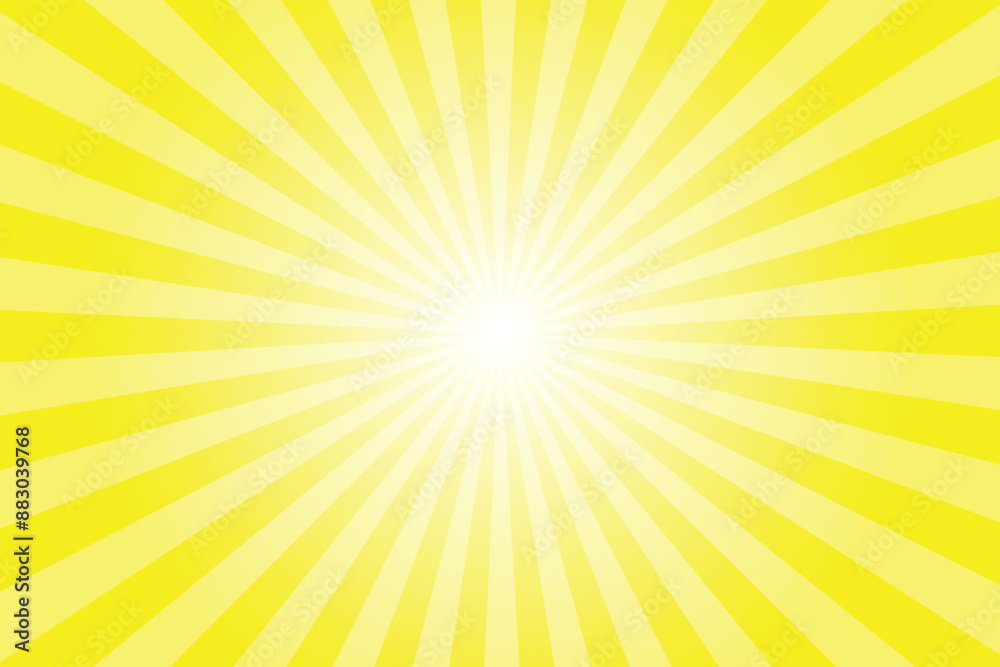 Yellow background with white sun ray. Pattern of starburst. Abstract bright yellow texture with light of sunburst. Radial beam of sunlight. Retro background with flash. Design of sunbeams. Yellow background with white sun ray. Pattern of starburst. Abstract bright yellow texture with light of sunburst. Radial beam of sunlight. Retro background with flash. Design of sunbeams.