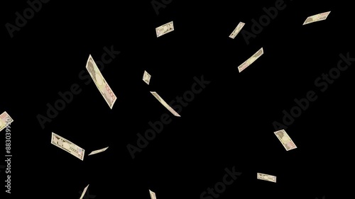 新札の一万円が舞い降るループ動画（回転）