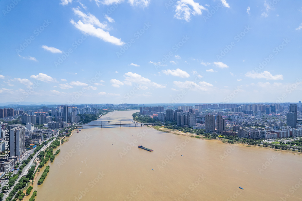 The scenery of Xiangjiang River in Zhuzhou, China during the summer flood season The scenery of Xiangjiang River in Zhuzhou, China during the summer flood season