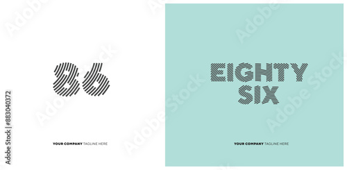 Number or Digit 86 eighty six, with line effect editable vector.