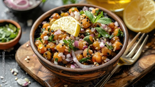 Chola Chana Chaat or black chana chaat with lemon photo