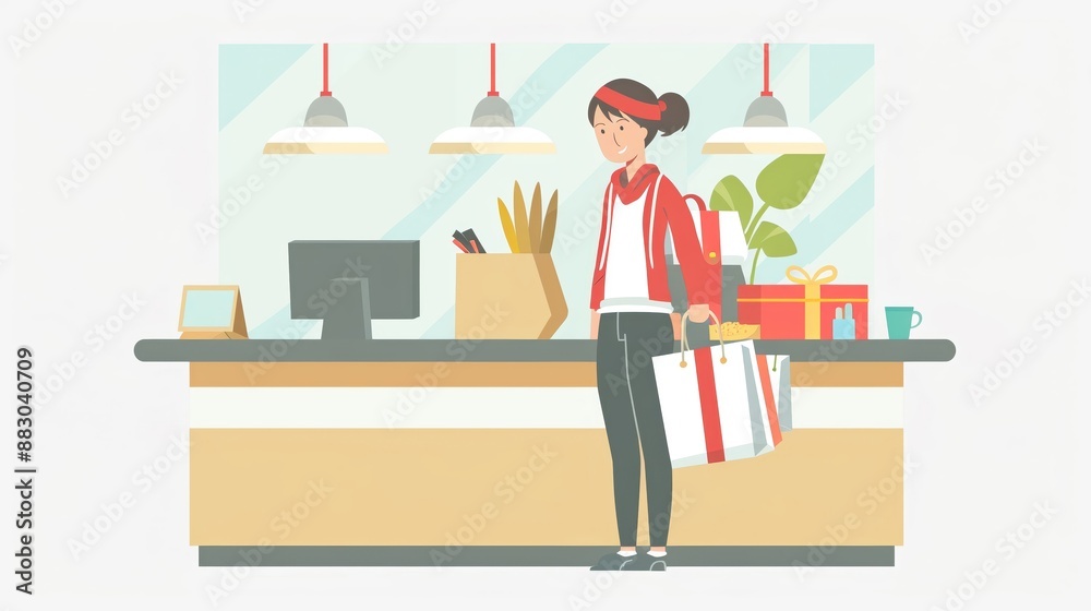 Guest departure gift, front desk preparation, flat design illustration Guest departure gift, front desk preparation, flat design illustration