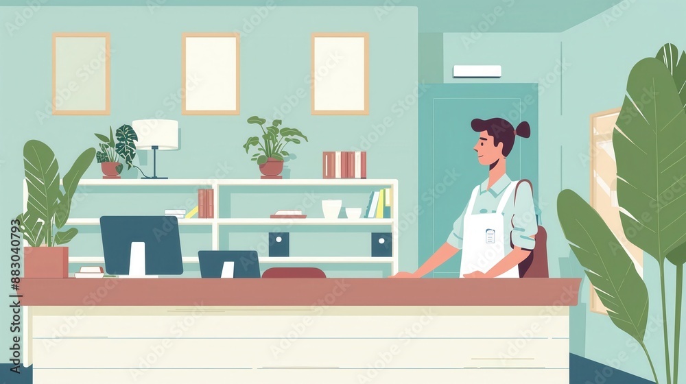 Guest satisfaction survey, front desk activity, flat design illustration Guest satisfaction survey, front desk activity, flat design illustration