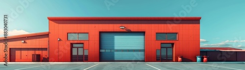 Industrial steel garage, straight wall commercial building, flat design illustration © สัมฤทธิ์ พรหมเจริญ