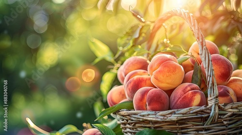organic food harvest of fruit eco farming and harvesting summer or autumn peach orchard harvest fruit harvesting fresh and organic healthy fruit peach in basket