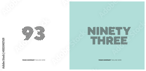 Number or Digit 93 ninety three, with line effect editable vector.
