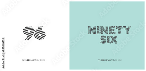 Number or Digit 96 ninety six, with line effect editable vector.