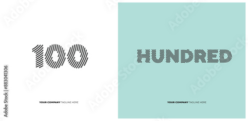 Number or Digit 100 hundred, with line effect editable vector.