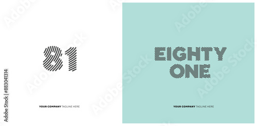 Number or Digit 81 eighty one, with line effect editable vector.