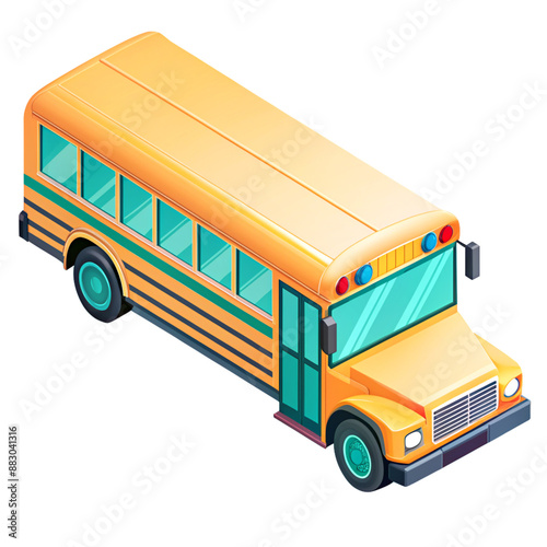yellow school bus isometric illustration, transportation concept, back to school, international literacy day