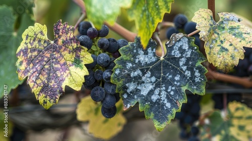 The leaves and berries of grapes are affected by fungal disease downy Mildew false mildew An example of grape disease