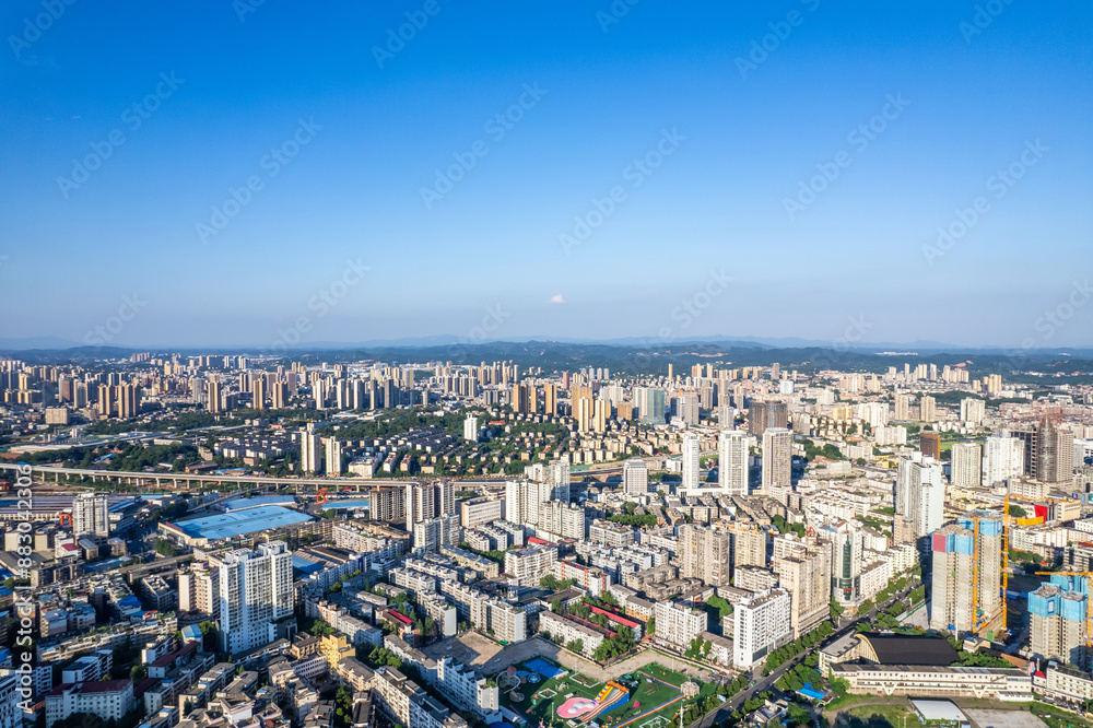 Fototapeta premium Aerial photography of urban buildings in Lusong District, Zhuzhou, China