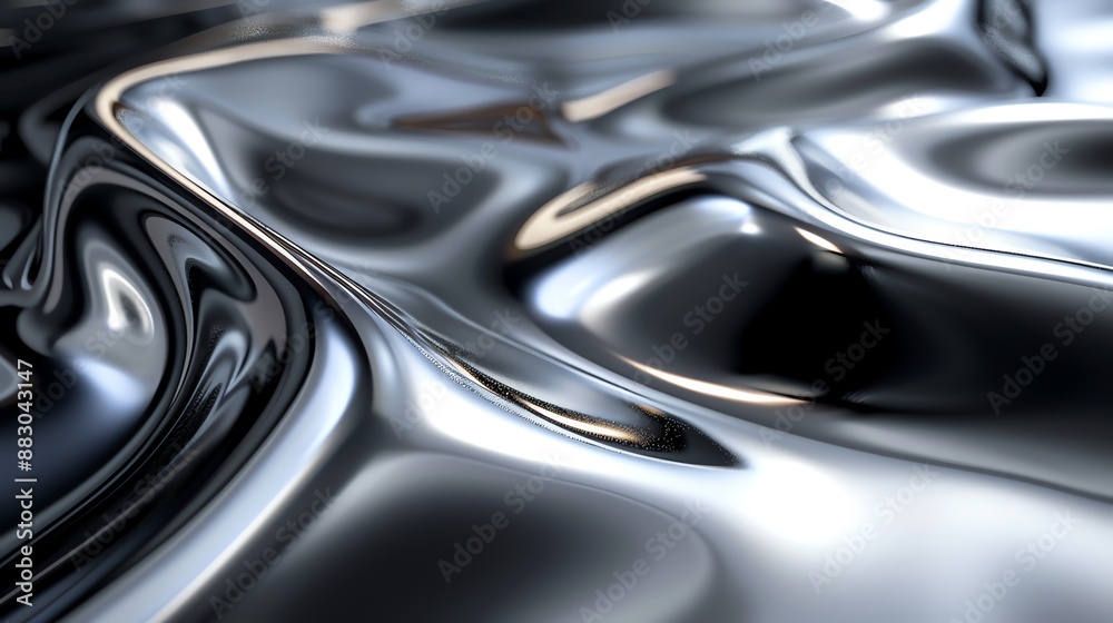 Abstract metallic background with swirling, flowing, and reflective textures. Silver and black hues. Abstract metallic background with swirling, flowing, and reflective textures. Silver and black hues.
