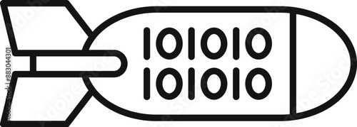 Line drawing of a bomb with binary code representing the threat of cyber warfare