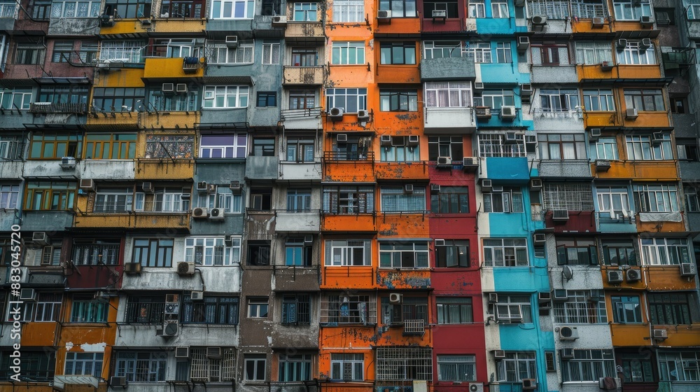 Colorful Facade of an Apartment Building in Hong Kong Colorful Facade of an Apartment Building in Hong Kong