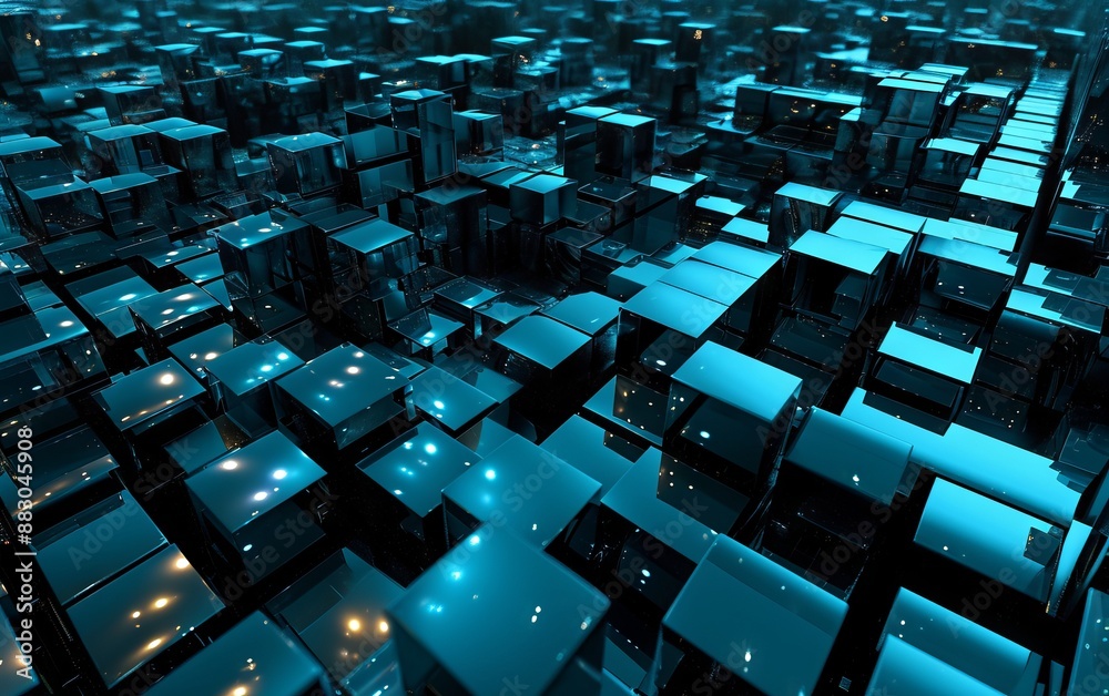 Fototapeta premium Abstract space pattern with glowing blue cubes