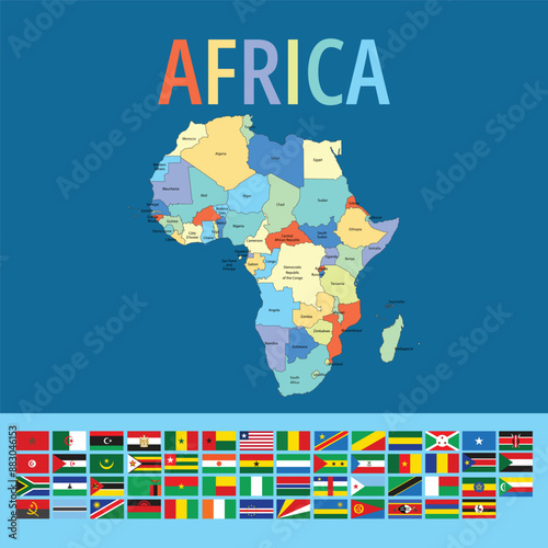 African map with name and flag vector