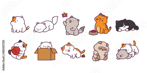 Adorable cat vector doing fun activities